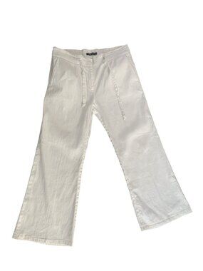 BCBG Max Azria White Wide-Leg Linen Pants With Drawstring Waist & Pockets